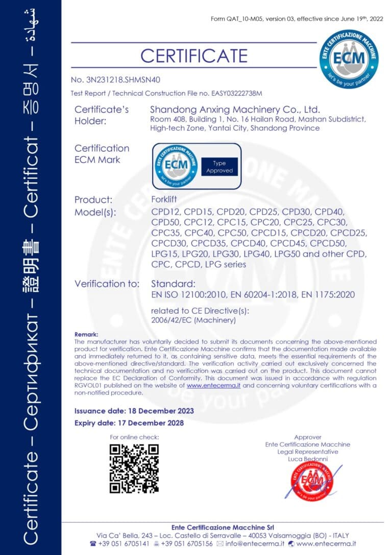 CE Forklift Certificate