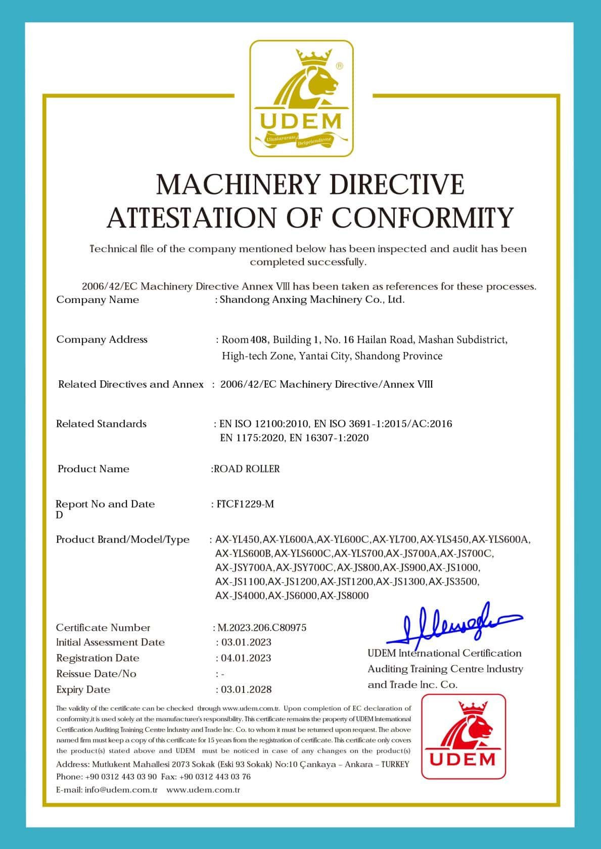 Certificado CE para rodillos compactadores