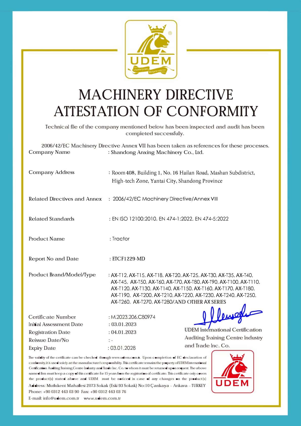 Certificado CE para tractores